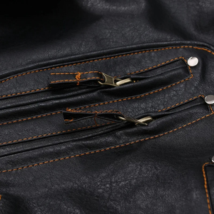 Men's Leather Motorcycle <b>Jacket</b> Turn-down Collar Zipper Closure Belted <b>Slim</b> <b>Fit</b> Autumn Winter Solid Color - Product Image 5