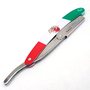 Navaja de afeitar profesional de acero inoxidable con mango de bandera mexicana, tipo Cut Throat, con bloqueo de seguridad, para barbería y afeitado manual - Product Image 5
