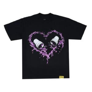 Camiseta Negra de Manga Corta con Cuello Redondo y Estampado de Corazón para Hombre, Corte Regular Informal, 100% Algodón Jersey - Product Image 1