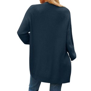 Cárdigan de lana personalizado para mujer, azul marino, de punto grueso, largo, con frente abierto, estilo suéter holgado, abrigo de invierno para mujer - Product Image 2