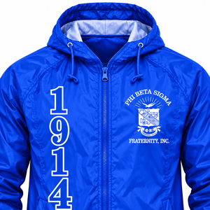 Chaqueta Cortavientos con Capucha Phi Beta Sigma, Azul Rey, Ligera, con Cierre Completo, Chaqueta con Capucha y Letras Griegas de la Fraternidad, Informal, Deportiva, para Hombre - Product Image 6