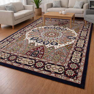 Tapis en laine de style persan tufté à la main avec un motif de médaillon central - Product Image 1