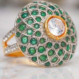 Wholesale Trendy Big <b>Dome</b> <b>Ring</b> 24K Gold Plated Silver Tone Full Zircon Paved Lattice Pattern Cocktail <b>Rings</b> for Women - Product Image 3