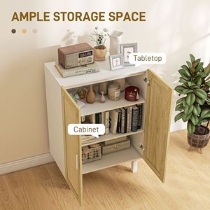 Mobile da Cucina Boho Bianco e Rovere Naturale con 2 Ante in Rattan, Ripiani Regolabili per Sala da Pranzo, per Uso in Villa - Product Image 4