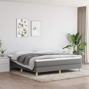 Cadre de lit king-size gris foncé en bois d'ingénierie avec contreplaqué polyester, rembourré, élégant et confortable - Product Image 1