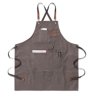 Delantal de Lona Encerada y Cuero de Lujo, Resistente, con Cierre, Ajustable, con Correa Cruzada para la Espalda, para Chef, Barbero, Carpintero, Taller, LCA-0058 - Product Image 1
