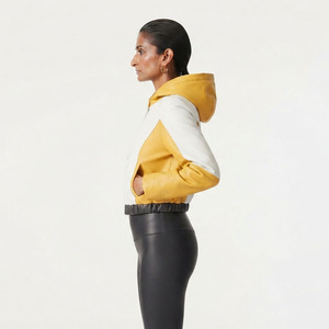 Hoodie en cuir court pour femme, avec fermeture éclair, style mode féminin - Product Image 3