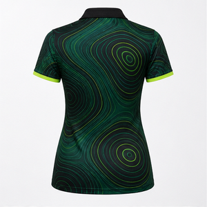 Custom Dark Green Lime Concentric Contour <b>Womens</b> <b>Polo</b> <b>Shirt</b> Quick Dry Breathable Short Sleeve Performance Golf Uniform WPS-0798 - Product Image 2