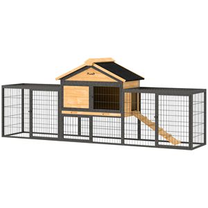 Grande Conigliera da Esterno in Legno da 85 Pollici con Recinto in Acciaio, Vassoio in Plastica Rimovibile, Tetto in Asfalto Giallo e Rampa per Conigli e Animali Domestici - Product Image 1