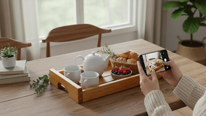 Bandeja de Servir de Madera Hecha a Mano con Bordes Elevados y Asas Laterales, Bandeja Rectangular para Desayuno y Comida para Mesa de Comedor, Cocina - Product Image 6