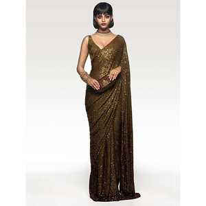 Incroyable Saree à paillettes vert olive avec chemisier - Product Image 2
