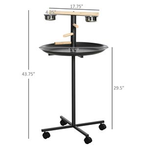 Supporto Portatile in Acciaio Inossidabile per Mangiatoia per Uccelli con Vassoio Rotondo e Ruote, Postazione da Gioco per Pappagalli da Interno, per Piccioni, Gabbia per Uccelli Grigia - Product Image 3
