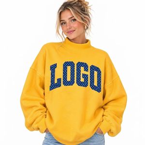 Custom Polka Dot Logo Printing <b>Women's</b> Oversized <b>Lightweight</b> Casual Style Mockneck Long Sleeve Drop-Shoulder Pullover <b>Sweatshirt</b> - Product Image 1