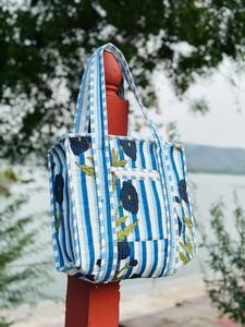 Sac fourre-tout matelassé fait main de qualité supérieure, rayé, réutilisable, pour le shopping, sac à bandoulière grande capacité en tissu de coton, pour les voyages et les activités de plein air - Product Image 1