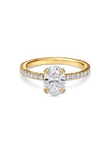 Bague de fiançailles ovale sophistiquée avec un diamant de laboratoire de 1+ carat et halo caché |   Or jaune, blanc, rose et platine 18 carats - Product Image 3