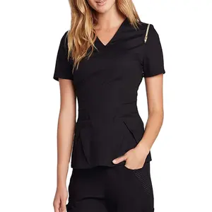 Top Grade elastic stretch women scrub top and bottom beautiful cool fashion scrub suit Custom Logo And color