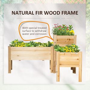 Set of 3 Elevated Wood <b>Planter</b> <b>Box</b> Raised Garden Bed with Legs Liner for Outdoor Plants Vegetables Herbs Flowers Backyard Patio - Product Image 6