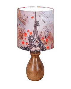 Paris Print Round Tabletop Lamp Decorative Bedside Desk Light with Vintage Wooden Base for Bedroom Living Room - Product Image 2