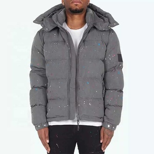 Blouson matelassé gris à capuche pour homme, coupe-vent, fermeture éclair, col montant, manteau d'hiver décontracté, garnissage épais en duvet, extérieur en polyester 2026 - Product Image 3