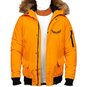 Men's <b>White</b> Hooded <b>Jacket</b> With Fur Collar Embroidered Logo Zipper Casual Winter Wear - Product Image 3