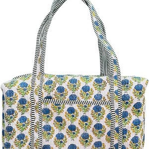 Quilted Cotton Weekender Travel <b>Bag</b> Large Shoulder Tote With Zipper Lightweight <b>Overnight</b> Duffle for Women - Product Image 3
