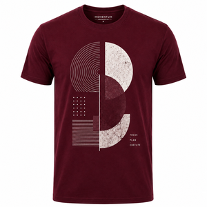 Camiseta de Hombre Momentum Color Granate, Cuello Redondo, Manga Corta, Estampado Geométrico, Corte Regular, 100% Algodón Jersey, Casual, Transpirable, 180g - Product Image 1