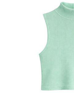 Top Corto Personalizado Verde Menta con Cuello Alto y Canalé, Sin Mangas, Ajustado, Elástico, Informal, de Verano, para Mujer - Product Image 2