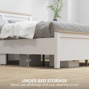 Moderno Letto Matrimoniale in Legno Massello con Doghe in Legno, Nessuna Base a Molle Necessaria, Facile Montaggio, Bianco - Product Image 4