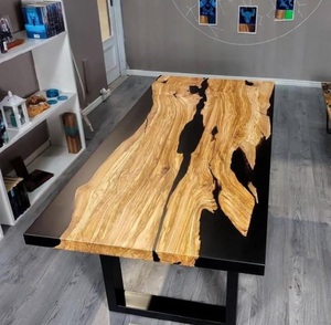 Table à manger en bois massif époxy noir, design moderne et minimaliste, respectueuse de l'environnement, pour une utilisation en intérieur, idéale pour la Journée de la Terre - Product Image 1