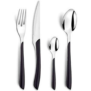 Ensemble de couverts 4 pièces de style vintage américain moderne en acier inoxydable argenté durable de haute qualité avec poignées noires - Product Image 6