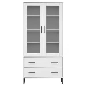 Librería Alta de Madera de Pino Macizo Blanca con Detalles Metálicos para Sala de Estar - Product Image 4