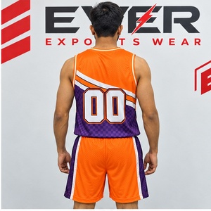 Ensemble d'uniformes de basket-ball sur mesure pour hommes, maillot et short bicolores orange et violet, nom et numéro de l'équipe, design unique - Product Image 3