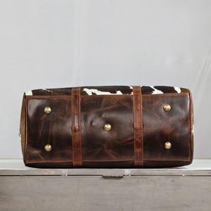 Bolsa de Viaje de Cuero Vacuno con Asas Marrones, Cierre de Cremallera, Gran Capacidad, Bolsa de Fin de Semana - Product Image 4
