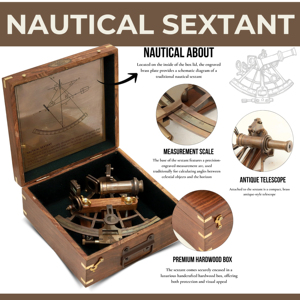 Sextante náutico de latón con dos telescopios, instrumento de navegación marítima antiguo con caja de madera, Sextante de navegación - Product Image 5