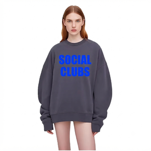 เสื้อสเวตเชิ้ตคอกลมโอเวอร์ไซส์สำหรับผู้หญิง แบรนด์ Social Clubs ทรงหลวม แขนยาว ผ้าถักเนื้อฝ้าย พิมพ์ลายตัวอักษร สไตล์ลำลองสำหรับฤดูใบไม้ร่วง - Product Image 1