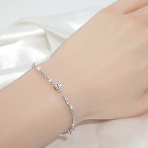 Moissanite Bracelet Sterling Silver Dainty Adjustable Chain Sparkling Accent Stones Anniversary Wedding <b>Gift</b> - Product Image 4