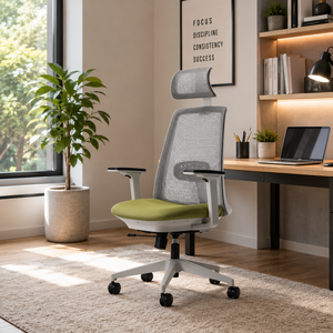 Chaise de bureau exécutive moderne KINSHA ALTA-01-3 de haute qualité avec dossier en maille, repose-pieds et 5 roulettes - Product Image 1