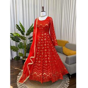 Conjunto de Vestido Plazoo al por Mayor, Ropa de Fiesta, Sin Arrugas, Reversible, Georgette Sintético Grueso para Mujer, Mejor Precio - Product Image 1