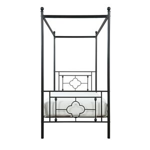 Modern Traditional 1pc Twin Platform <b>Canopy</b> <b>Bed</b> Black Finish Metal <b>Frame</b> with Ball Finials - Product Image 2
