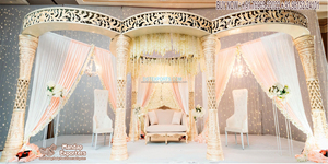 มณฑปงานแต่งงานสีทองแกะสลักอย่างงดงาม มณฑปงานแต่งงานไฟเบอร์สีทองสุดหรู มณฑปสีทองใหม่สำหรับงานแต่งงานแบบฮินดู - Product Image 4