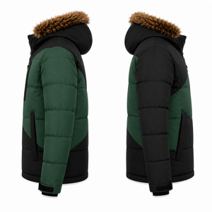 Veste d'hiver pour homme OEM, imperméable, en tissu ripstop, avec rembourrage, patch personnalisé, capuche en fausse fourrure amovible - Product Image 2