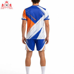ชุดเสื้อฟุตบอลสีน้ำเงินส้มขาวแบบซับลิเมชั่น กางเกงขาสั้น ชุดยูนิฟอร์มฟุตบอลผู้ใหญ่ ผ้าโพลีเอสเตอร์ระบายอากาศได้ดี - Product Image 2