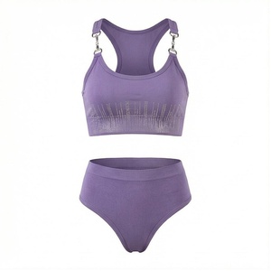 Women's 2 Piece <b>Bikini</b> <b>Set</b> High Waist Bottoms Rhinestone Detail Bandeau Top Stretch Swimwear - Product Image 1