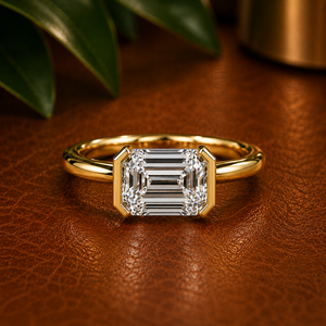 Bague de fiançailles solitaire demi-sertie émeraude diamant de laboratoire 1ct 2ct 3ct or jaune 14K DEF-VVS plaqué rhodium certifiée IGI - Product Image 1