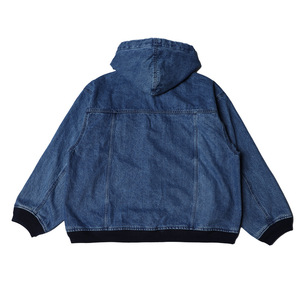 Custom High Quality Applique Embroidery <b>Denim</b> Zip up Hoodies Vintage Light Blue 2 Tone Washing Drawstring Hoodie - Product Image 5