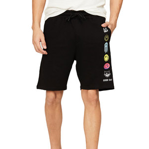 Shorts Bermuda en Coton Noir Tricoté pour Homme avec Imprimé Cartoon, Taille à Cordon, Style Décontracté, Poches, Design Respirant - Product Image 1