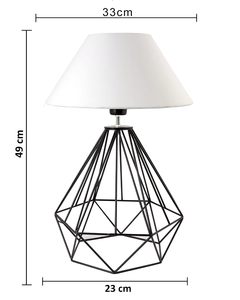 Modern Geometric Metal Table <b>Lamp</b> with White Fabric Shade <b>Black</b> Wireframe <b>Bedside</b> Desk <b>Lamp</b> Contemporary Home Decor Accent Light - Product Image 6