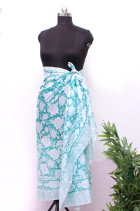Cotton Green Floral <b>Sarong</b> Women Beach <b>Wrap</b> Lightweight Summer Pareo Boho Cover Up Scarf. - Product Image 5