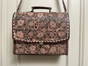 Nouveau Western usiné à la main en cuir Buck Stitch porte-documents sacs en cuir véritable femmes sacs de travail dissimulé transporter bandoulière sacs d'ordinateur portable - Product Image 4