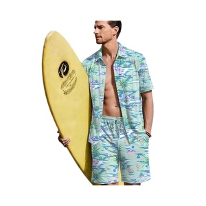 Conjunto de camisa y pantalones cortos Aloha para hombre, conjunto tropical con botones para la playa - Product Image 3